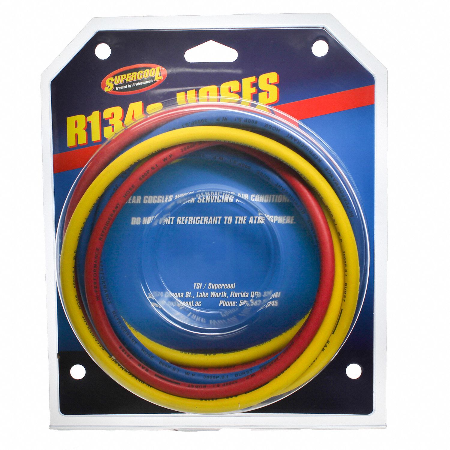R134a Charging Hose Set  72" Yellow Blue and Red 