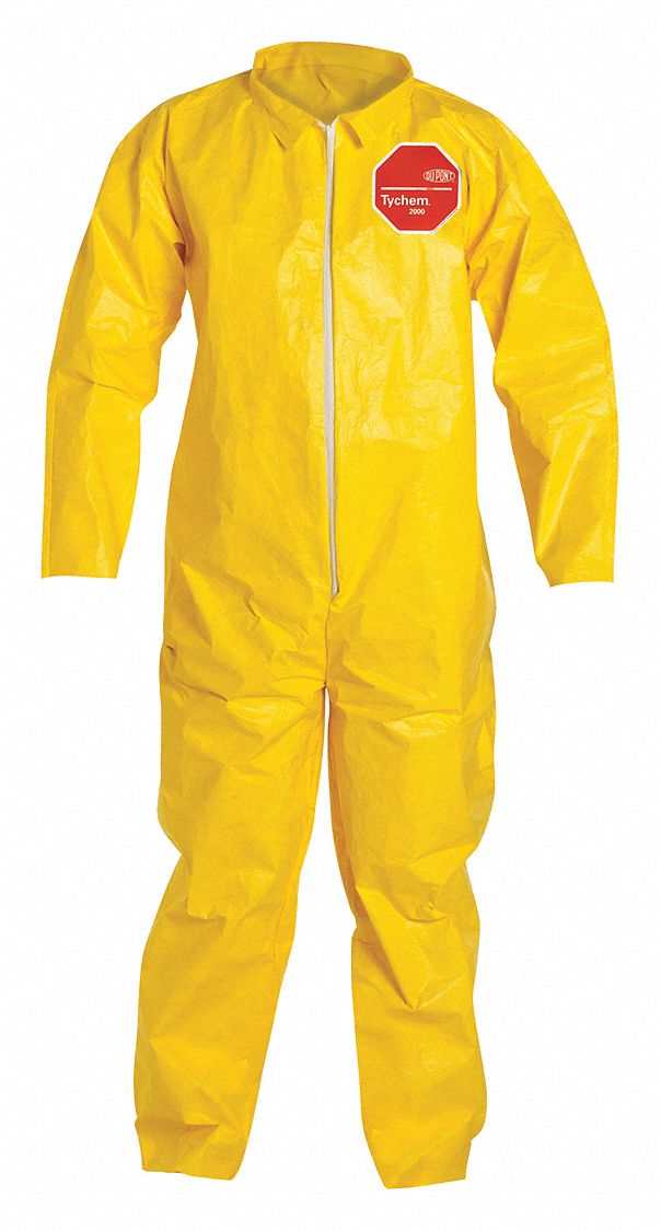 COLLARED CHEMICAL-RESISTANT COVERALLS, TYCHEM 2000, SERGED SEAM, YELLOW XL, 12 PK