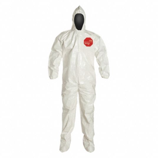 DUPONT Coveralls: XL, Tychem® 4000, Elastic Wrist, Socks Ankle, White,  Bound Seam, 12 PK