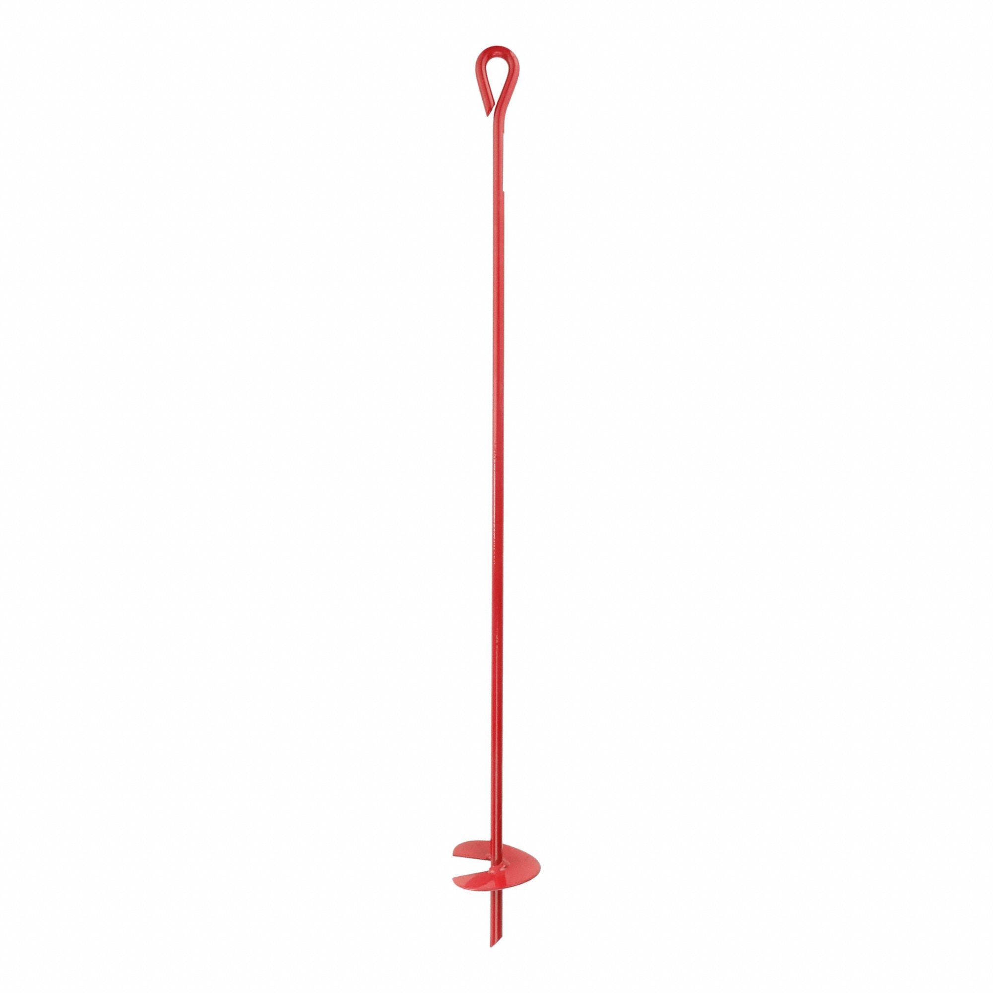 Earth Anchor: Red, Steel, 40 in Overall Lg, 4 in Overall Dia, 800 lb Load Capacity