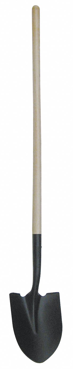 ROUND POINT SHOVEL, STEEL BLADE, 14 GA, STRAIGHT HANDLE, WOOD HANDLE, 48 IN HANDLE L