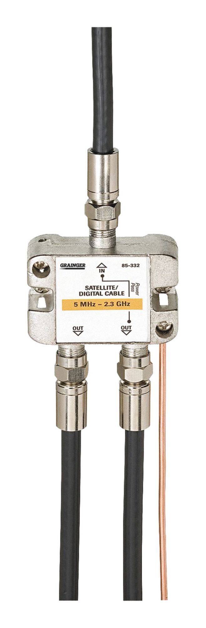 Cable Splitter: (1) F-Type Female x (2) F-Type Female Splitter, Max. 2, 300 MHz, Silver