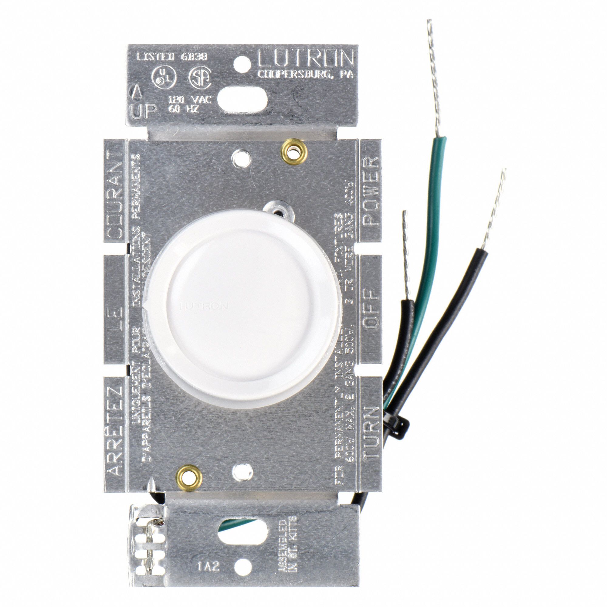LUTRON Rotary Lighting Dimmer, Halogen, Incandescent Lighting