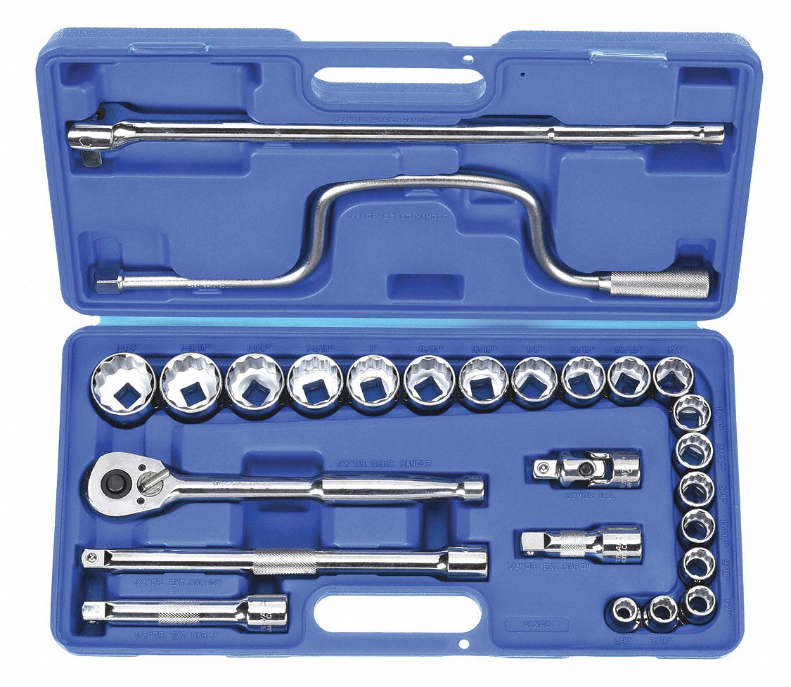 SOCKET SET,1/2 DR,12 PT,SAE,26 PC