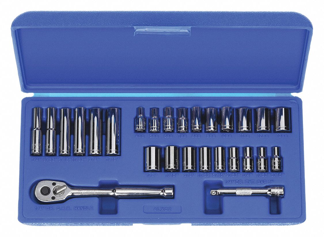 SOCKET SET,1/4 DR,6 PT,COMBO,27 PC