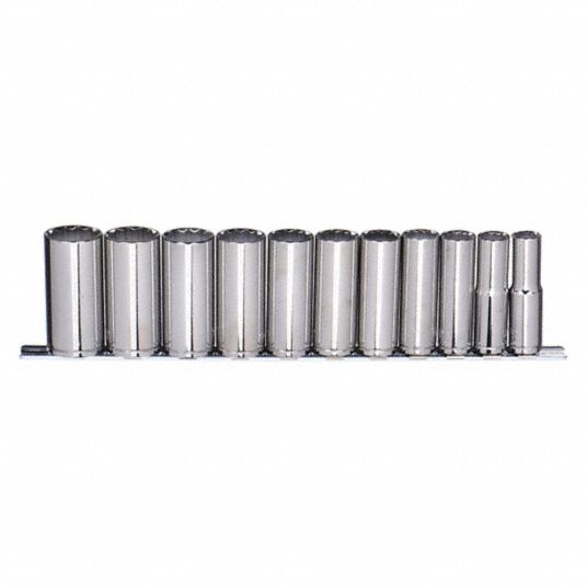 Socket Set, Socket Size Range 4mm to 14mm, Drive Size 1/4 in, Metric ...