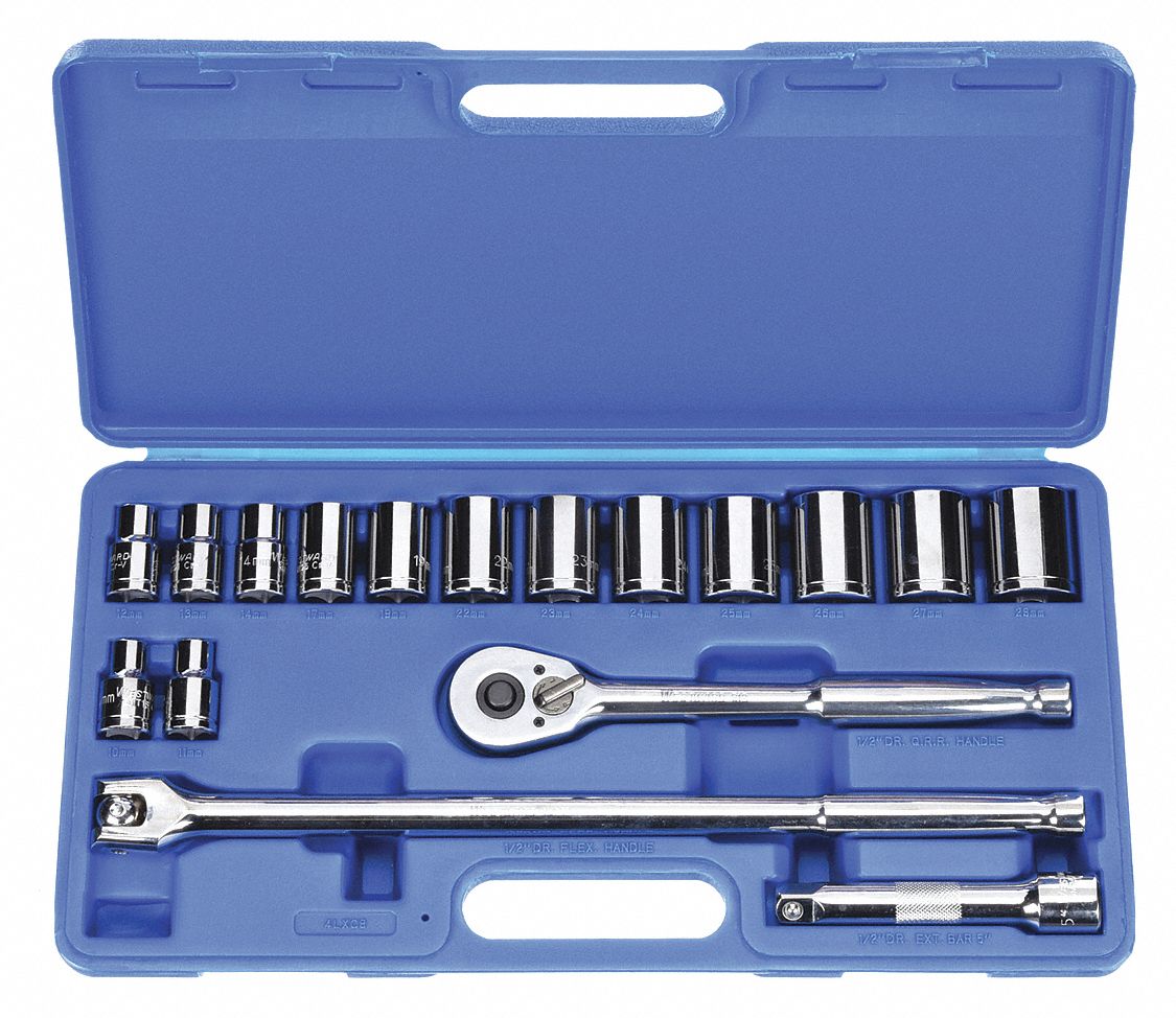 SOCKET SET,1/2 DR,12 PT,METRIC,17 P