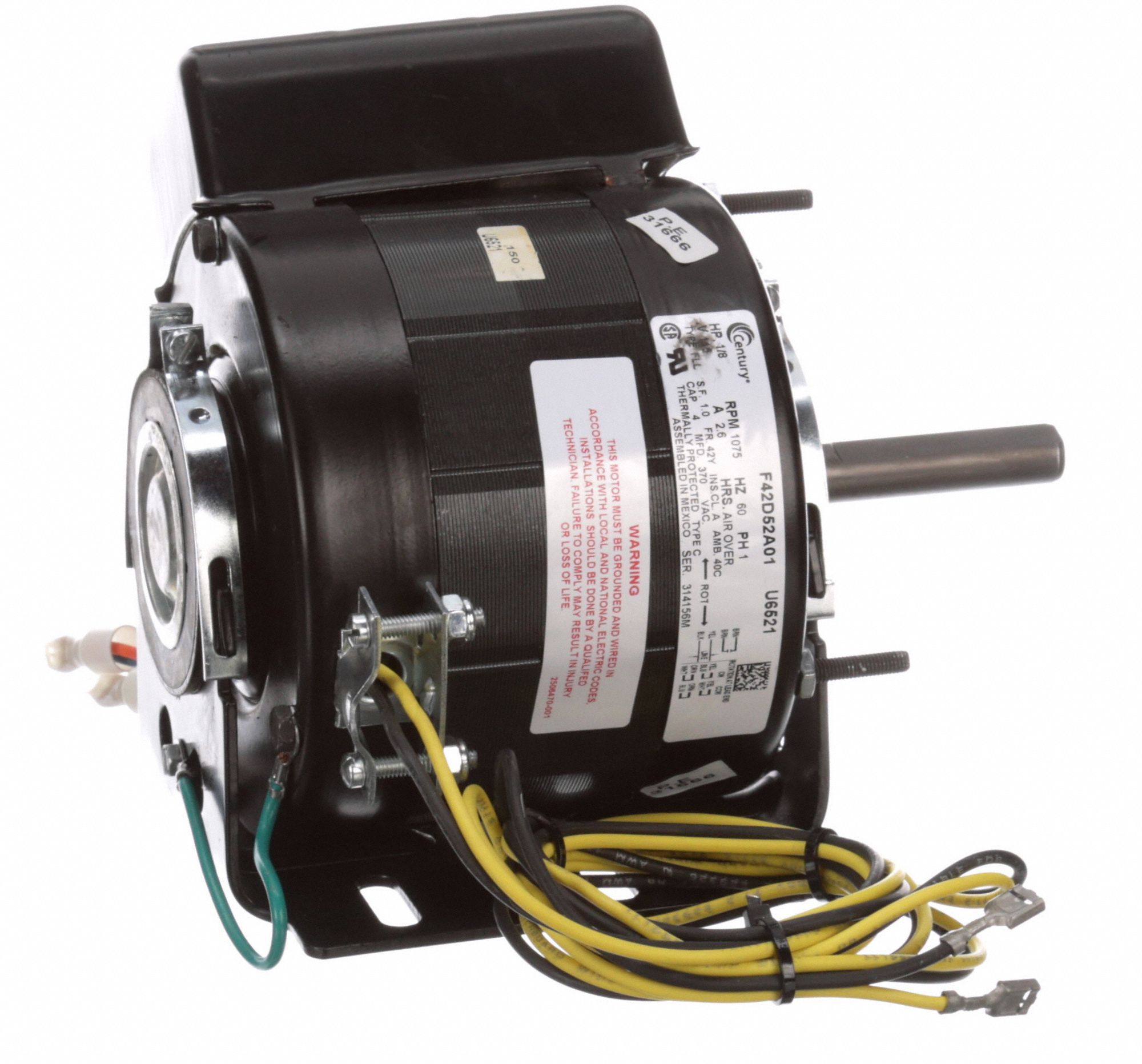 CENTURY Unit Heater Motor: 1 Speed, 1/8 HP, 1,075 Nameplate RPM, 115V ...