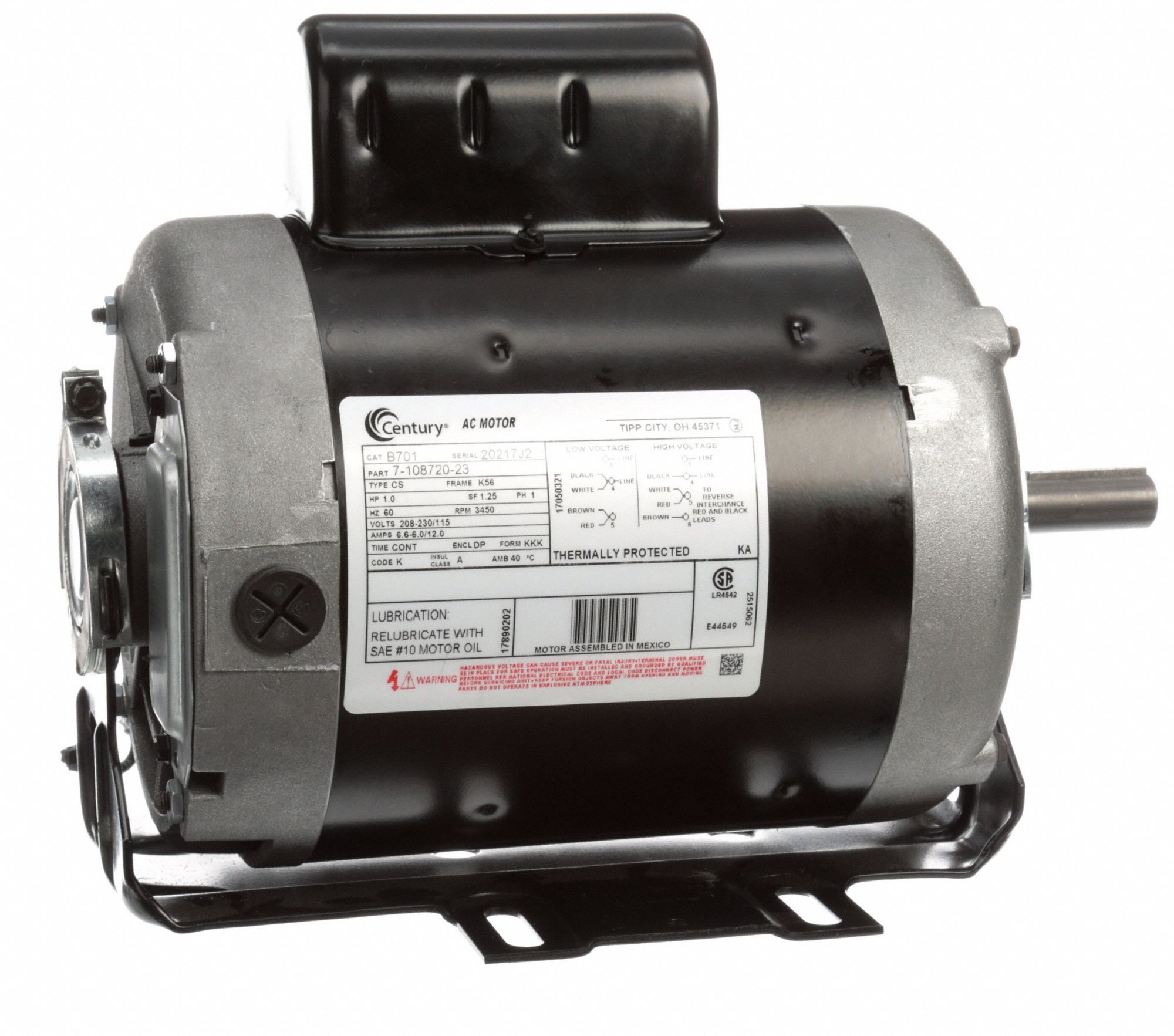 CENTURY Belt Drive Motor: 1 Speed, Open Dripproof, Cradle Base Mount, 1 ...