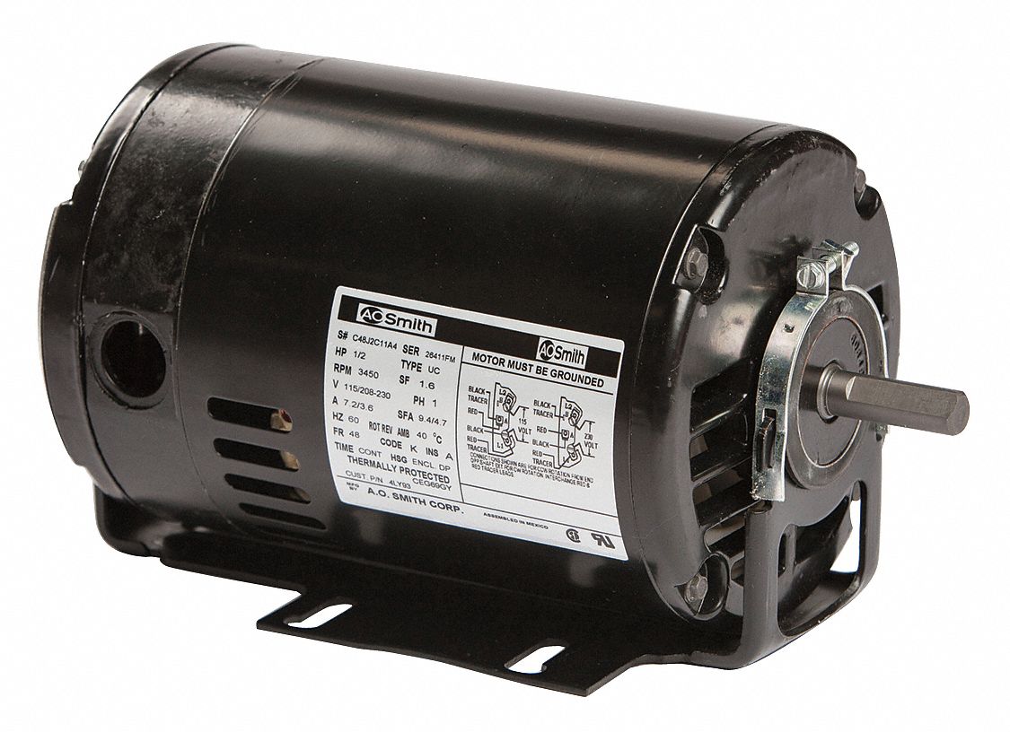 Belt Drive Motor, 1/2 HP, CapacitorStart, Nameplate RPM 3450, No. of