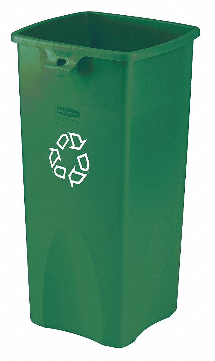 23 gal Square Recycling Can, Plastic, Green - Grainger