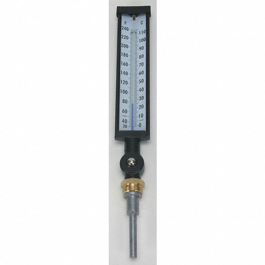 GRAINGER APPROVED Industrial Glass Thermometer, 30° to 240°F/0° to 110°C, 1 1/4"18 Male UNEF