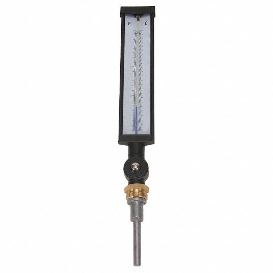 GRAINGER APPROVED Industrial Glass Thermometer, Lower, Variable Angle