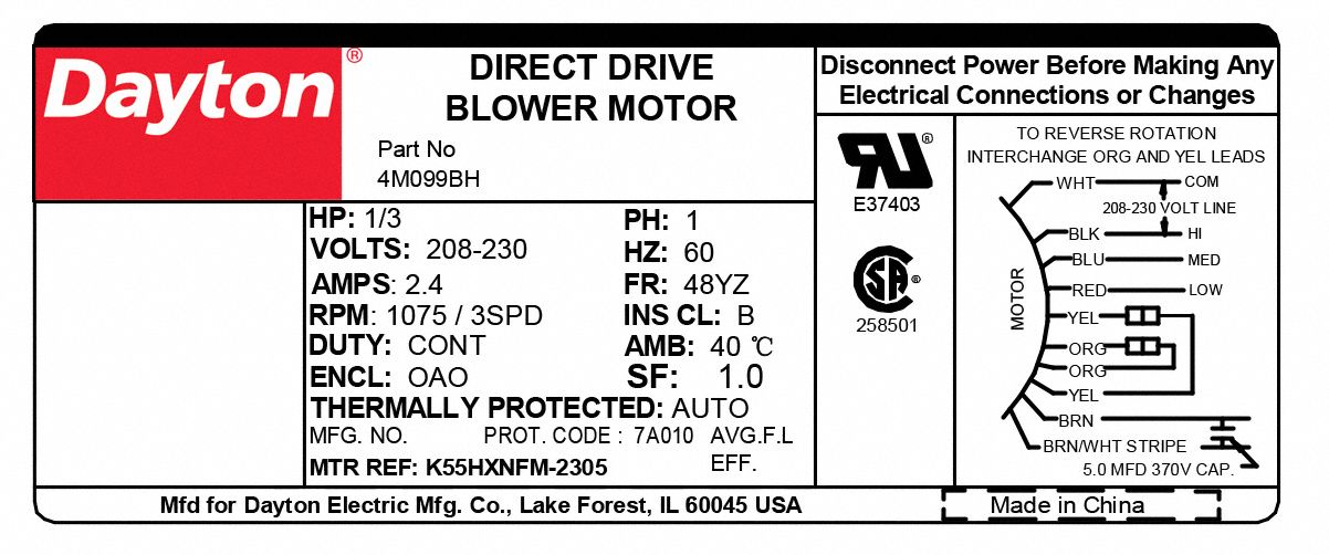 Dayton Direct Drive Blower Motor Wiring Diagram Dayton 1 Hp