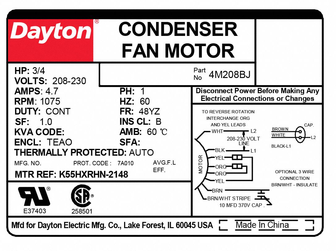Dayton 4M208 Fan Motor Amps, Degrees_Fahrenheit to Volts 