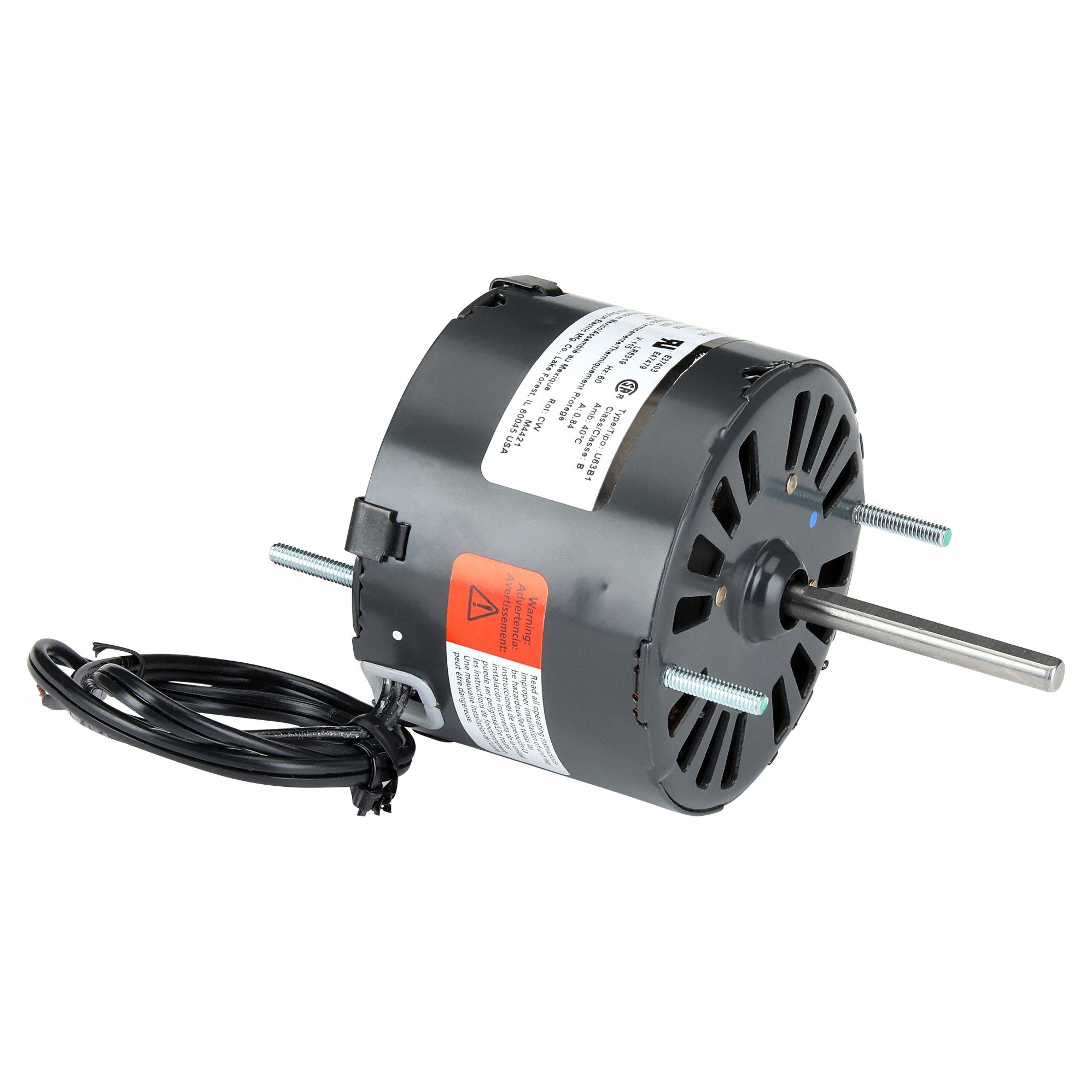 HVAC Motor: Stud, Shaded Pole, Single Phase, 1/50 hp, 1, 550 RPM, 3.3 Frame Size, 115V AC, B