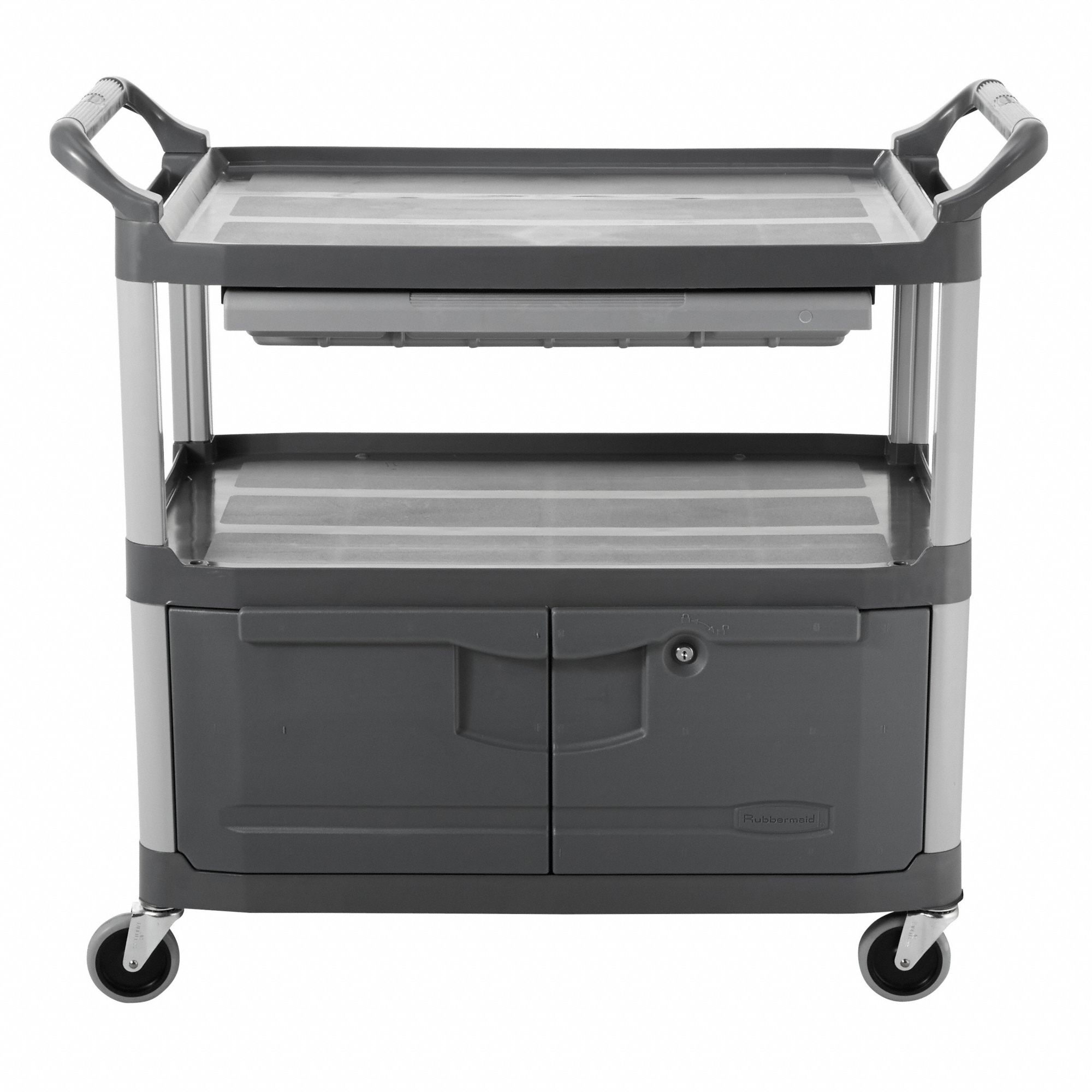 RUBBERMAID COMMERCIAL PRODUCTS Enclosed Service Cart, 300 lb Load Capacity, Gray 4MC26