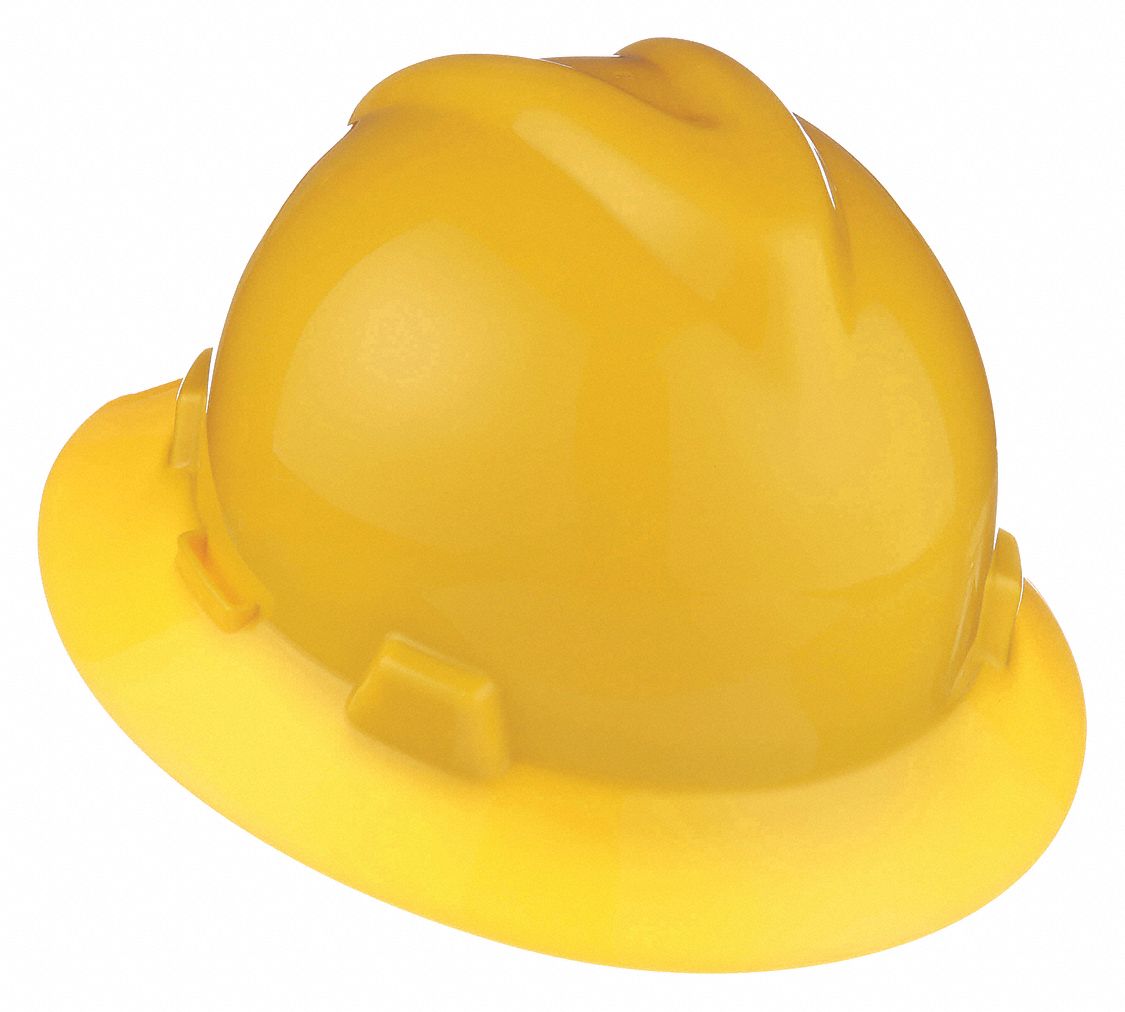 SLOTTED HAT, CSA, TYPE 1, CLASS E, PE, 4-PT FAS-TRAC III RATCHET, FULL BRIM, YELLOW