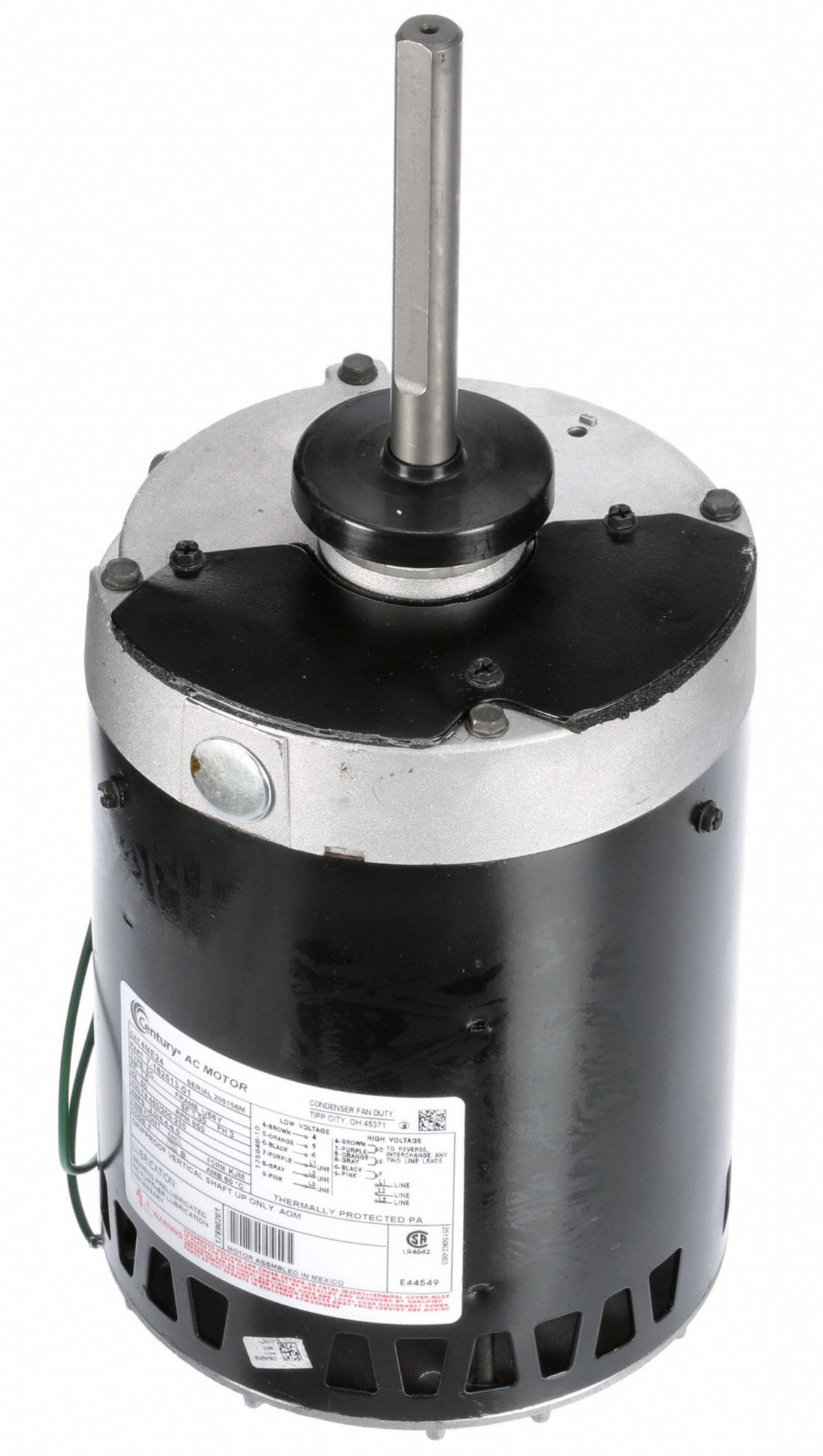 CENTURY Condenser Fan Motor, 1 HP, 3Phase, Nameplate RPM 850, No. of