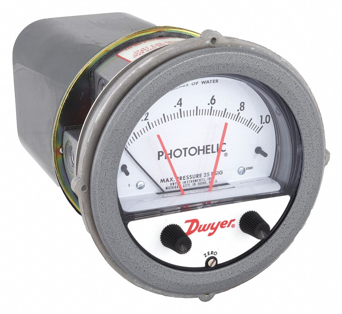 Differential Pressure Gauge & Switch: Single-Side, 1/8 in NPT Female, ±2% Gauge Accuracy