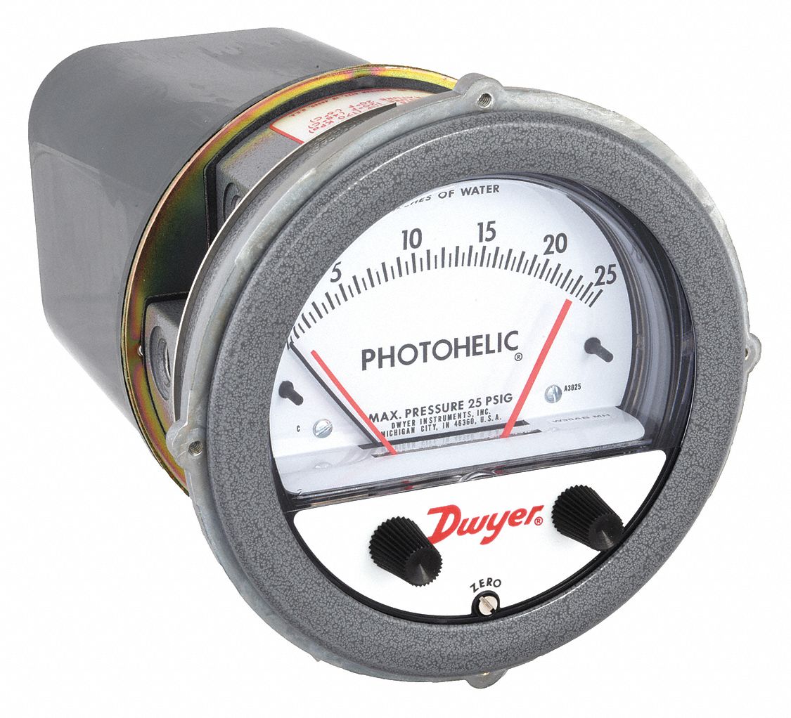 Differential Pressure Gauge & Switch: Single-Side, 1/8 in NPT Female, ±2% Gauge Accuracy