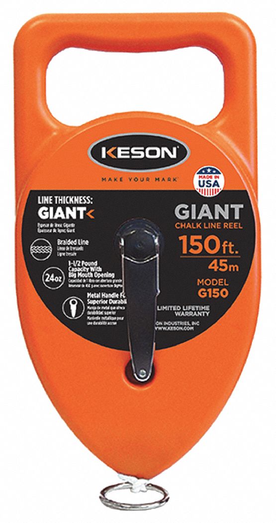 KESON GIANT Chalk Line Reel, Large Cap, 150 Ft 4MHF4G150 Grainger