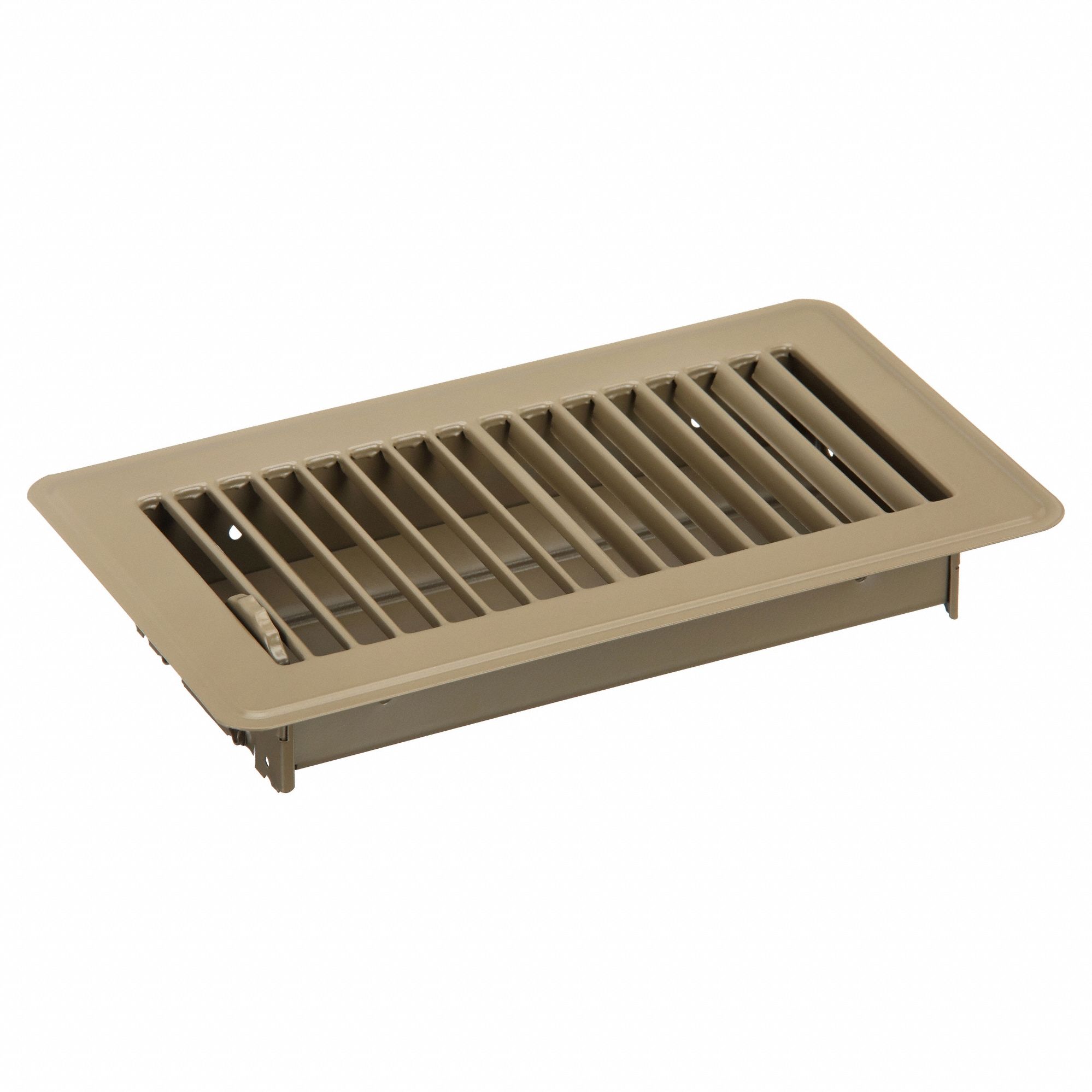 Floor Register: Floor, 5 1/2 in H, 9 1/2 in W, Louvered, Powder Coated, Brown, Steel Grille, One-Way
