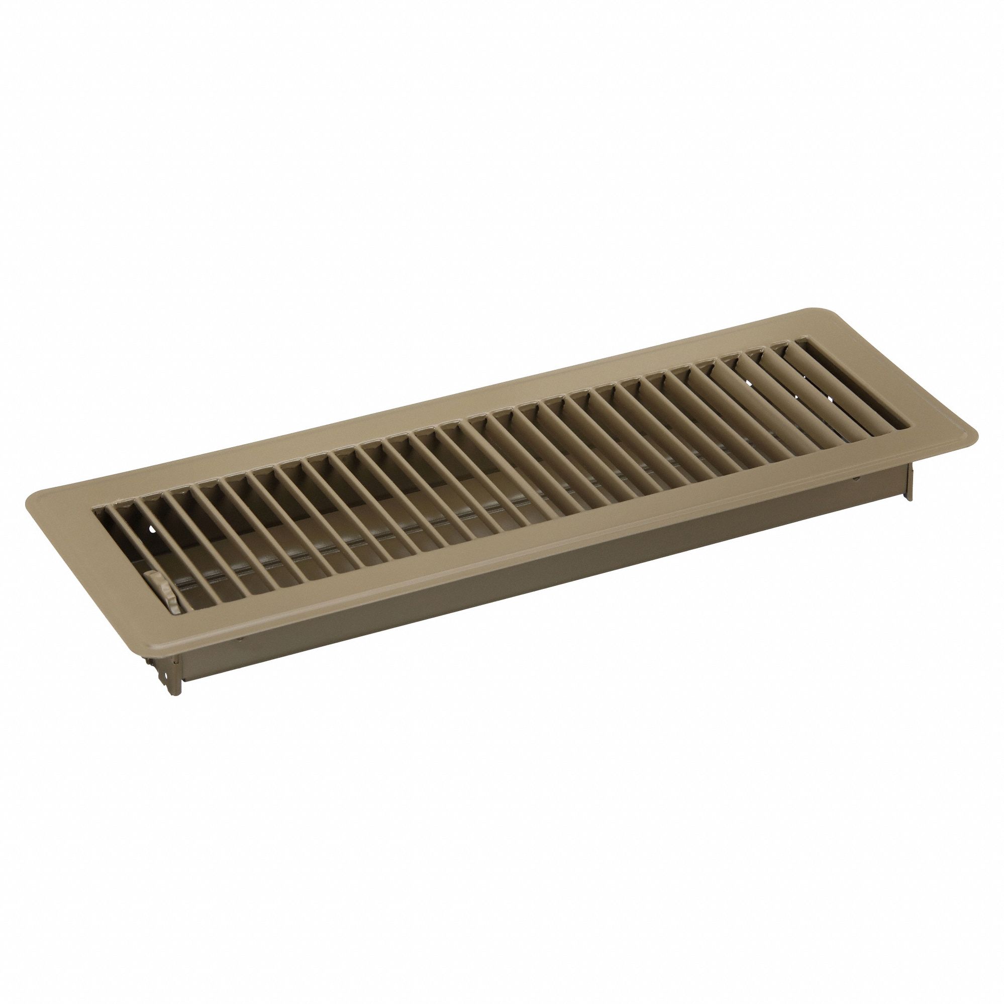 Floor Register: Floor, 5 1/2 in H, 15 1/2 in W, Louvered, Powder Coated, Brown, Steel Grille