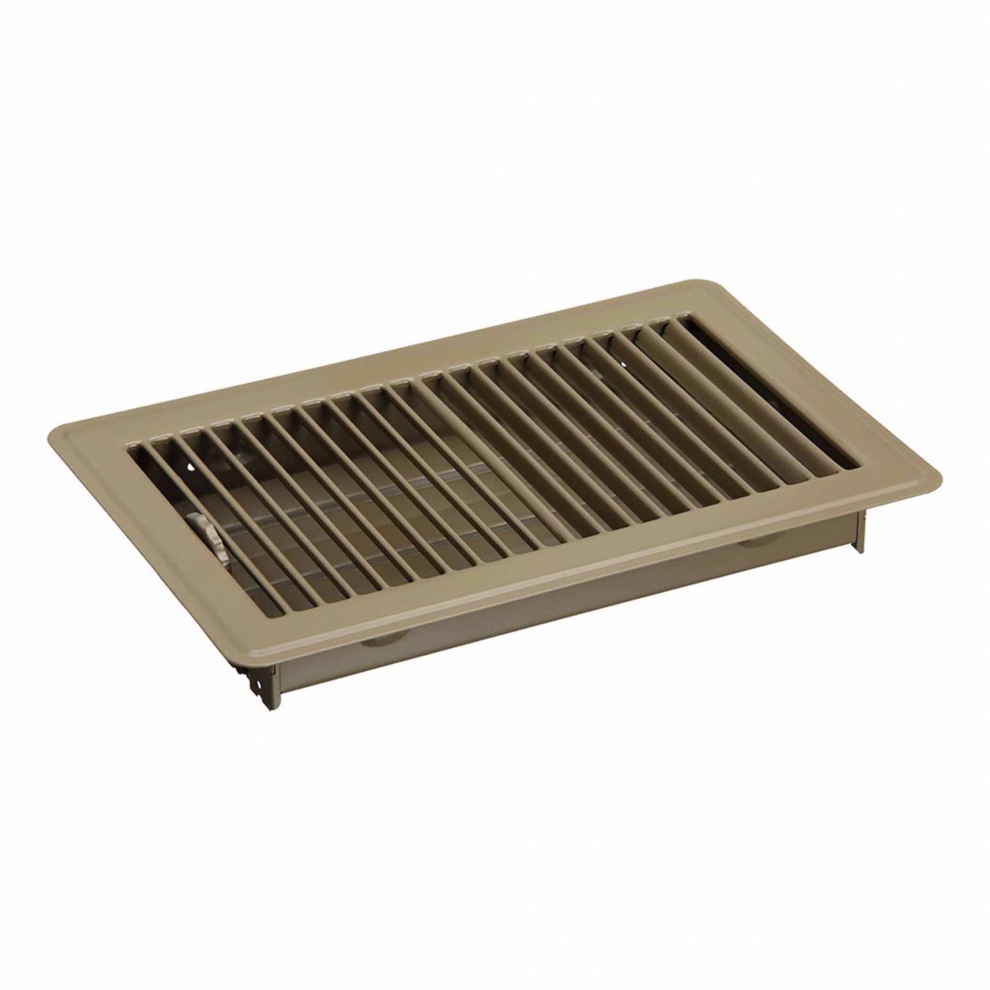 Floor Register: Floor, 7 1/2 in H, 11 1/2 in W, Louvered, Powder Coated, Brown, Steel Grille
