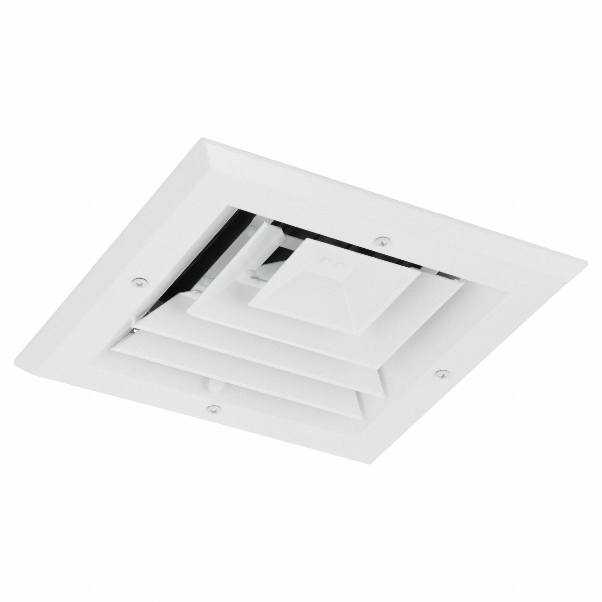 DIFFUSER, CEILING/WALL, 9 IN H, 9 IN W, SURFACE MOUNT, 6 IN DUCT, ALUMINUM, 3-WAY LOUVERED, WHITE