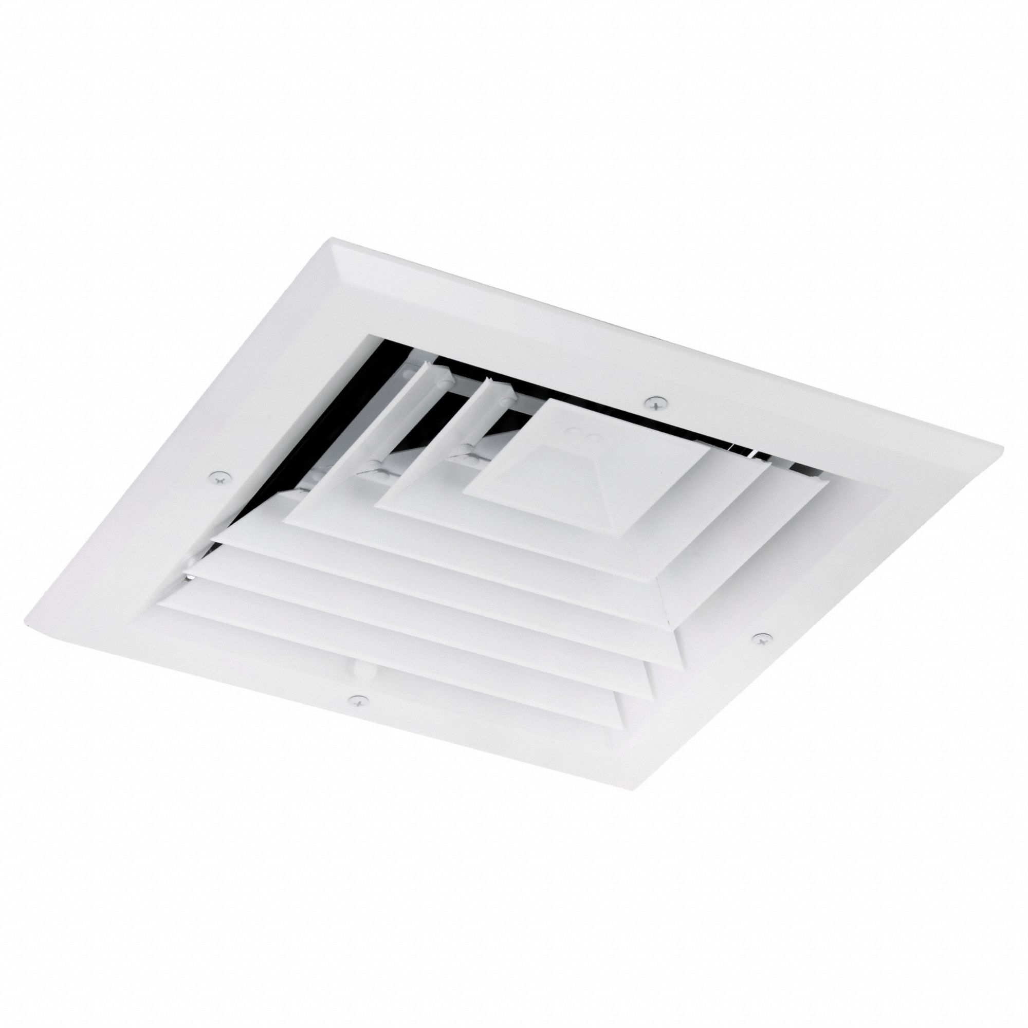 DIFFUSER, CEILING/WALL, 11X11 IN, SURFACE MOUNT, 8 IN DUCT, ALUMINUM, 3-WAY LOUVERED, WHITE