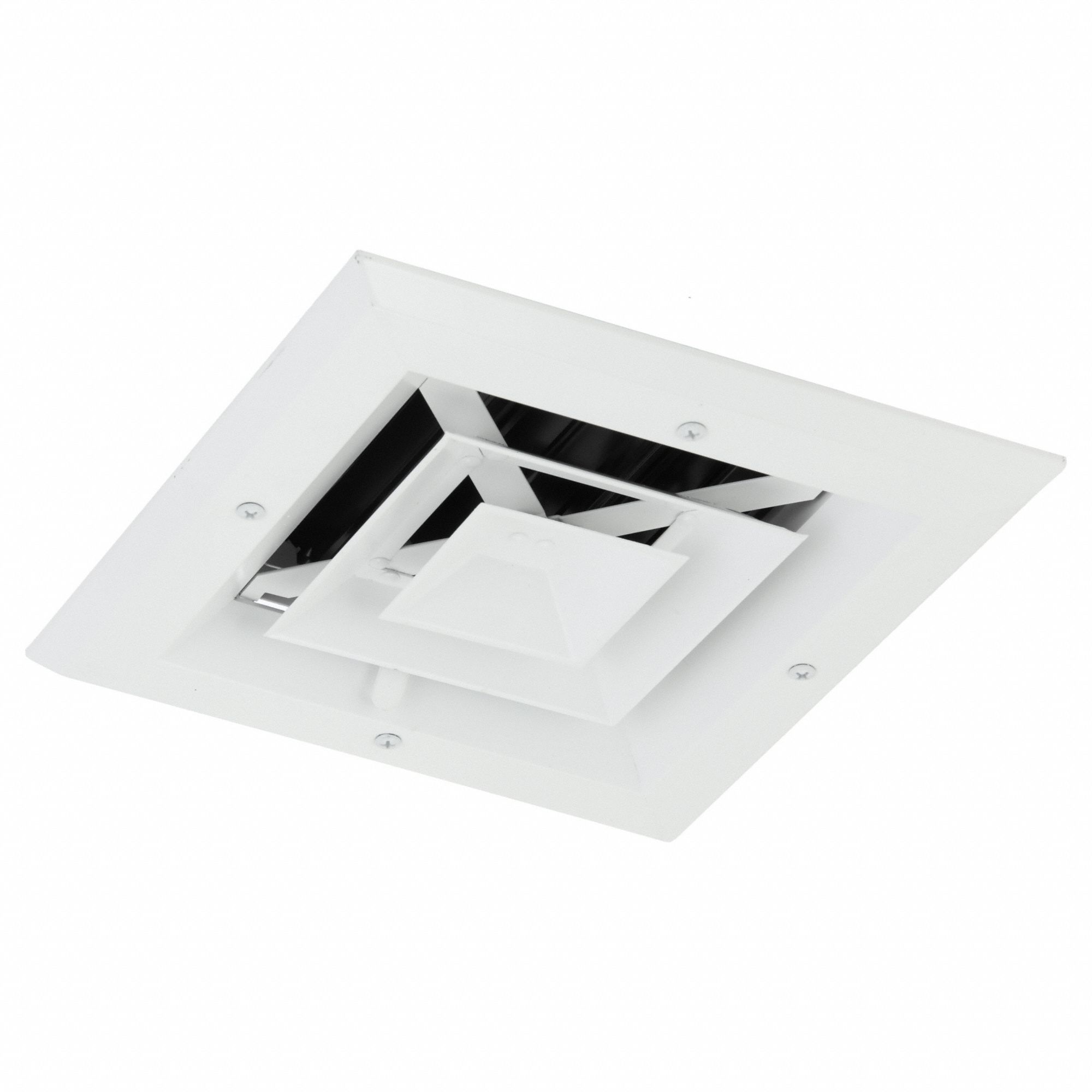 DIFFUSER, CEILING/WALL, 9 IN H, 9 IN W, SURFACE MOUNT, 6 IN DUCT, ALUMINUM, 4-WAY LOUVERED, WHITE