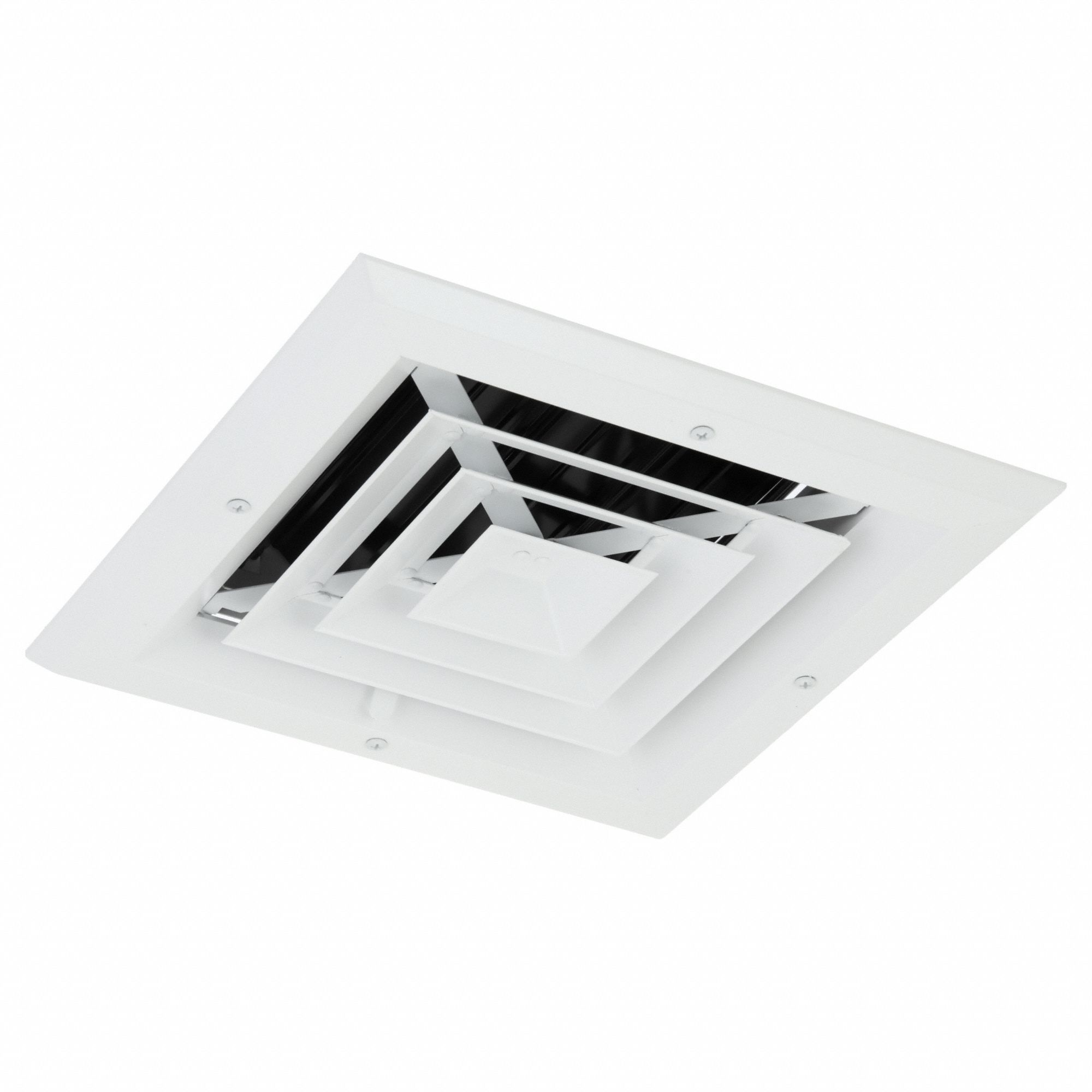 DIFFUSER, CEILING/WALL, 11X11 IN, SURFACE MOUNT, 8 IN DUCT, ALUMINUM, 4-WAY LOUVERED, WHITE