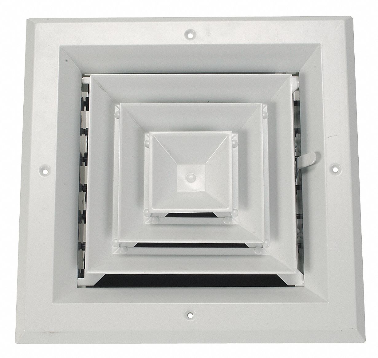 Ceiling Diffuser: Aluminum, 4-Way Multilouver, White, Enamel, Square