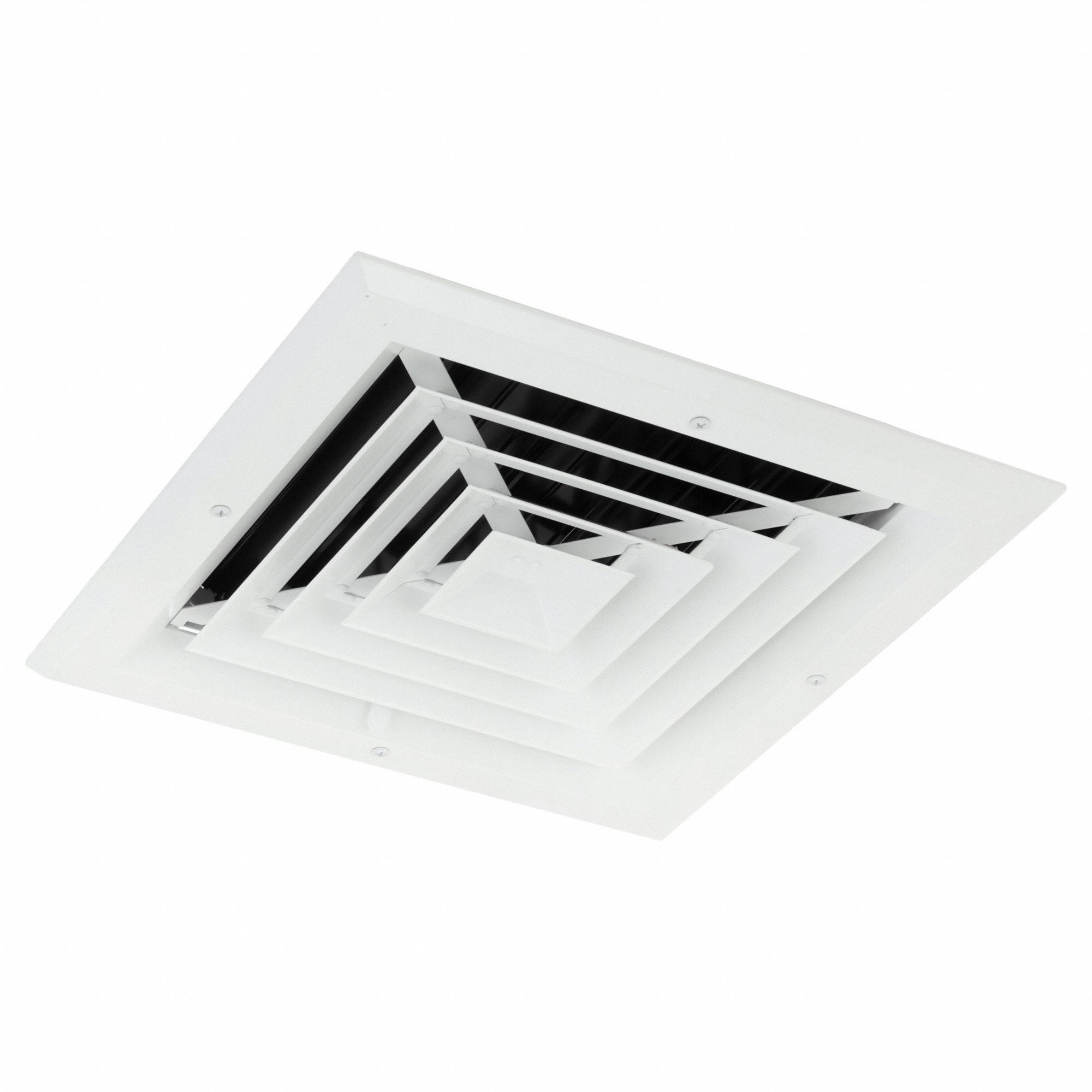 DIFFUSER, CEILING/WALL, 13X13 IN, SURFACE MOUNT, 10 IN DUCT, ALUMINUM, 4-WAY LOUVERED, WHITE