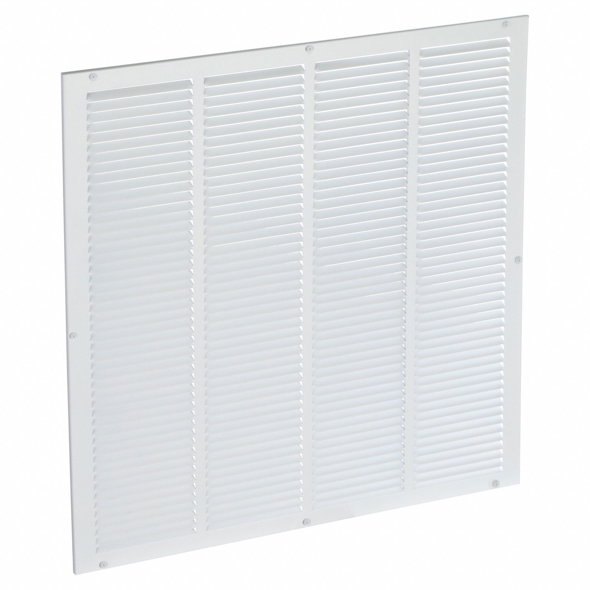 Return Air Grille: Louvered Grille, White, Powder Coated, Steel, 25 3/4 in H, 25 3/4 in W, 1/4 in D