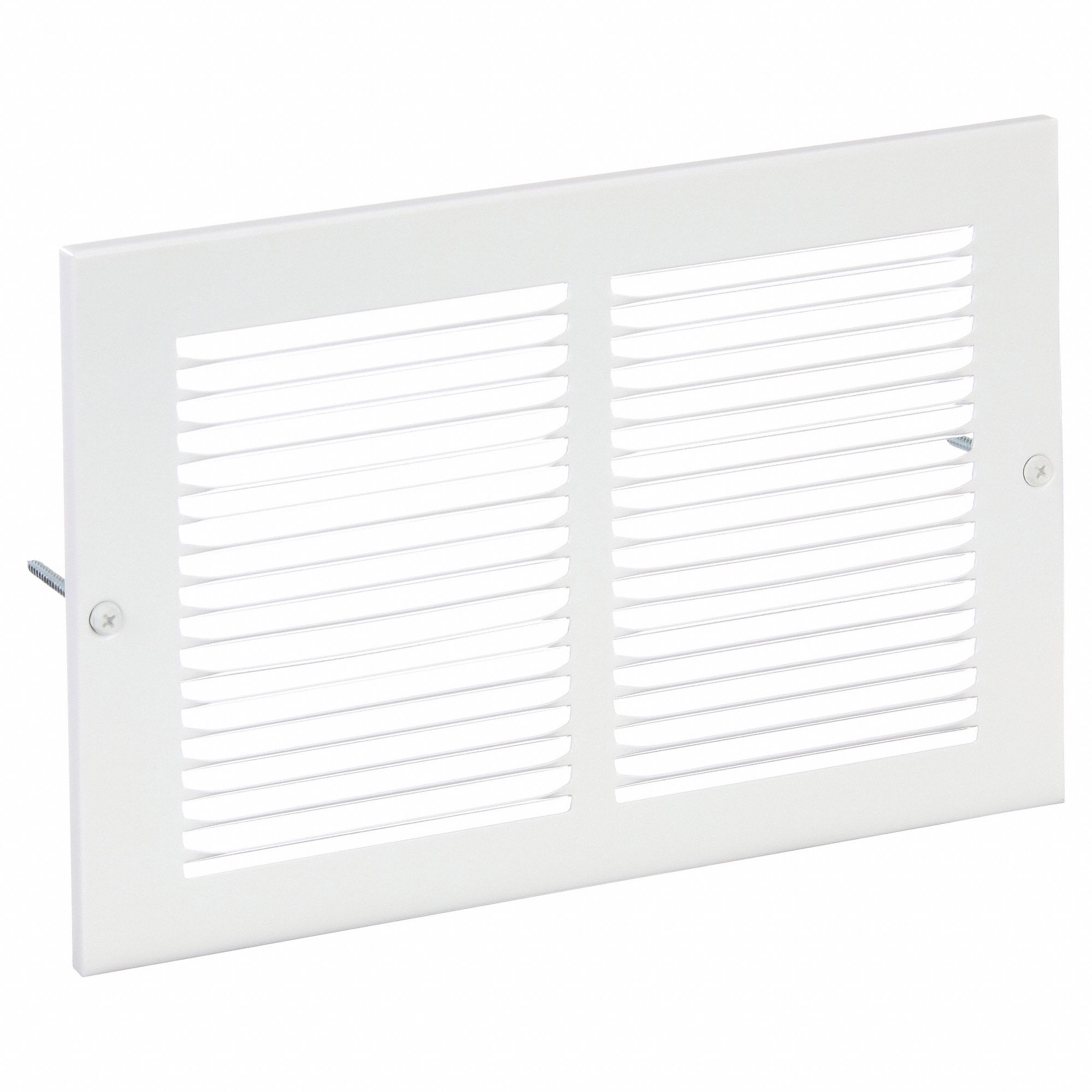 Return Air Grille: Louvered Grille, White, Powder Coated, Steel, 7 3/4 in H, 11 3/4 in W, 1/4 in D