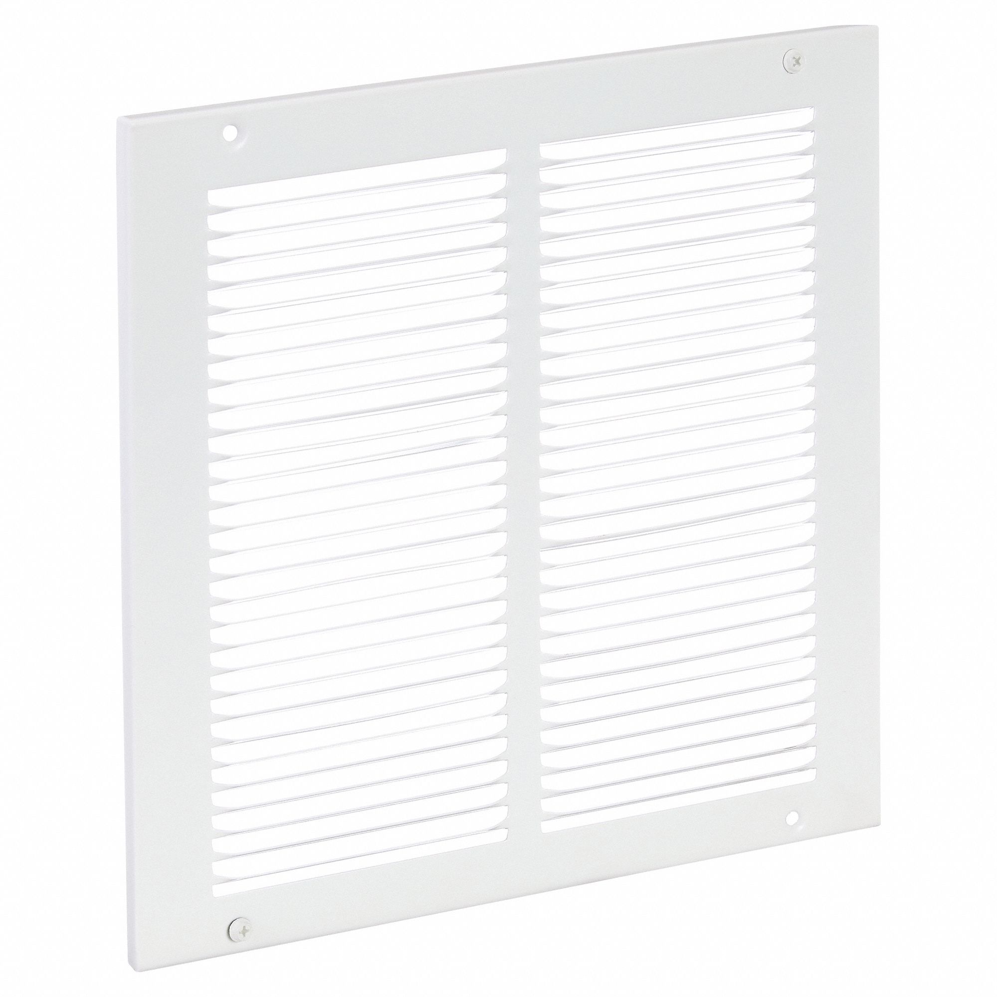 Return Air Grille: Louvered Grille, White, Powder Coated, Steel, 11 3/4 in H, 11 3/4 in W, 1/4 in D