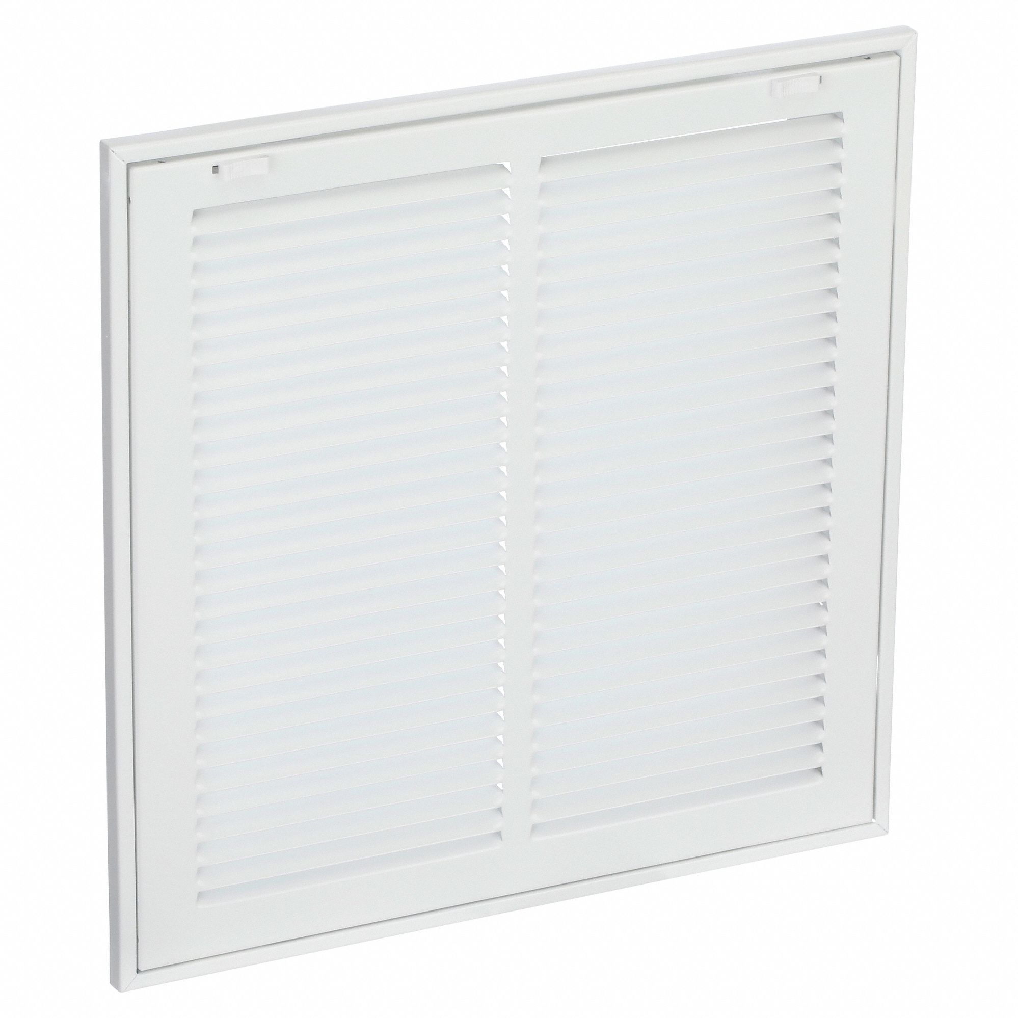 Filtered Return Air Grille: Louvered Grille, White, Powder Coated, Steel, 16 5/8 in H, 16 5/8 in W