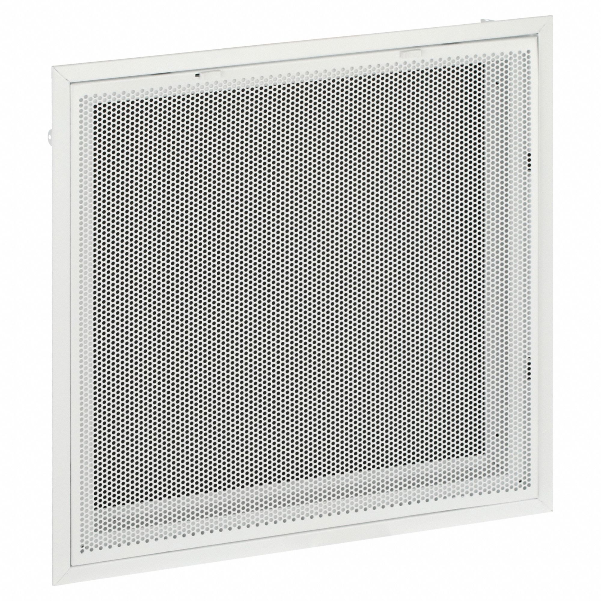Return Air Grille: Perforated Grille, White, Powder Coated, Steel, 23 3/4 in H, 23 3/4 in W, Ceiling