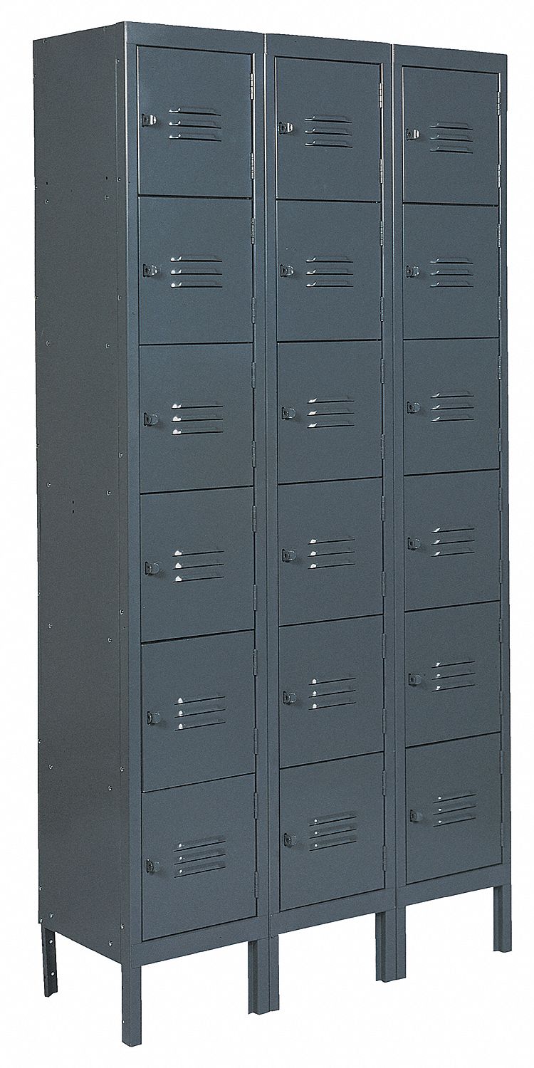 Grainger Approved Gray Box Locker 3 Wide 6 Tier Openings