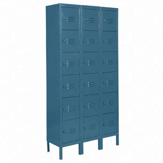 Blue Box Locker, (3) Wide, (6) Tier , Openings: 18, 36 in W X 12 in D X ...