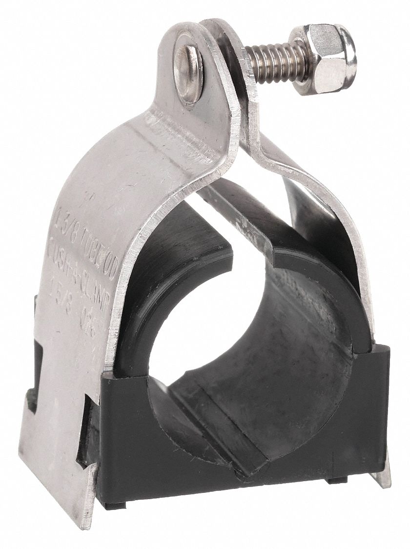 VIBRATION-DAMPENING STRUT CLAMP: 304 STAINLESS STEEL, FOR ¼ IN PIPE, FOR 9/16 IN MAX. OD