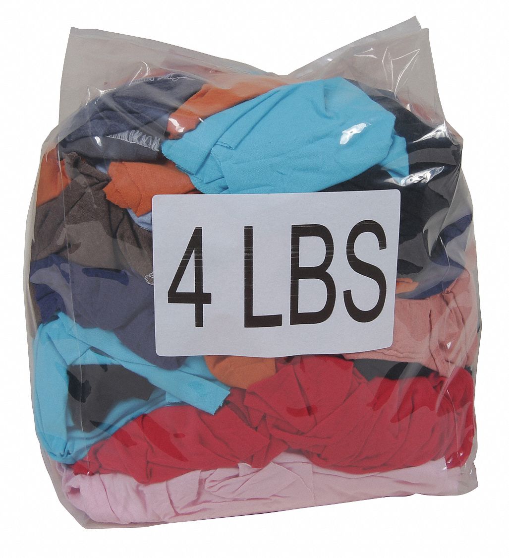 GRAINGER APPROVED Cloth Rag, TShirt, Assorted, Varies, 4 lb 4MY52