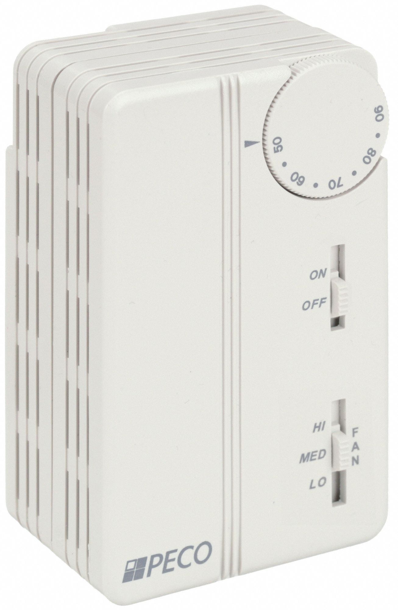 Fan Coil Thermostat: Heat and Cool, On-Off, 50° to 90°F, Slide Switch, 24 to 277V AC, 1H/1C