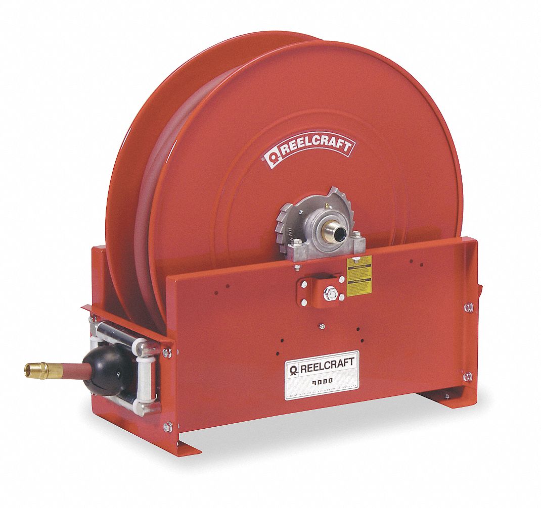 Spring Return Hose Reel: 100 ft (3/4 in I.D.), 3/4 in MNPT, 250 psi Max Op  Pressure, Red