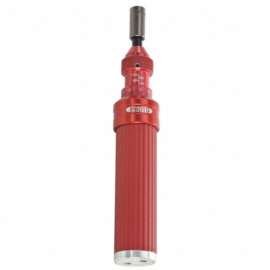 PROTO Torque Screwdriver: 1/4 in Tip Size, 1 in-lb Primary Scale  Increments, 7 to 36 in-lb