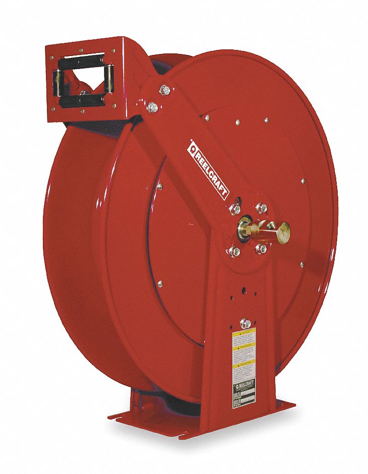 Spring Return Hose Reel: 100 ft (3/8 in I.D.), 5, 000 psi Max Op Pressure, Nickel Plated Steel, Red