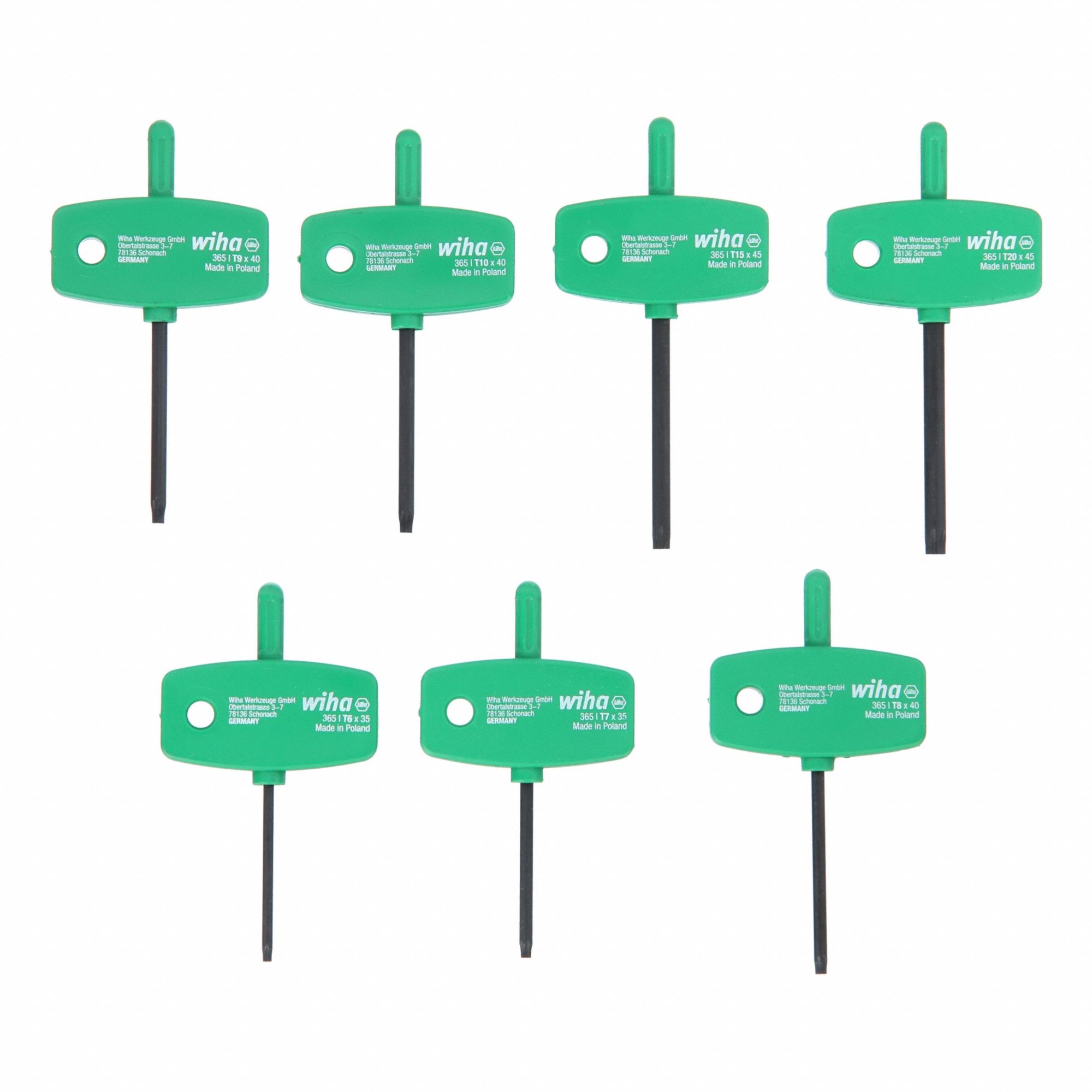 Torx Key Set: Short, 7 Pieces, T10/T15/T20/T6/T7/T8/T9 Tip Size, Std End, Stand, Black Oxide