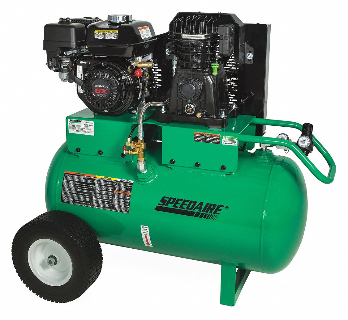 SPEEDAIRE Portable Gas Air Compressor: 1 Stage, 6.5 hp Engine, Honda, 13.9  cfm @ 90 psi, Horizontal